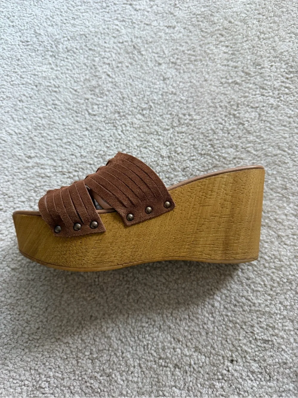 Seychelles Brown Woven Suede Slide Wedges